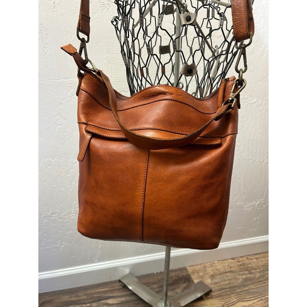 Vilenca Holland Leather Woven Studded Crossbody Hobo Bag Brown Boho Large - Picture 6 of 8